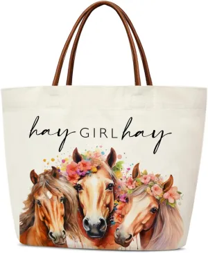 Aesthetic Canvas Tote Bag for Women Teens Reusable Grocery Shopping Bag With Handles Cute Tote Bag -Hay Girl Hay