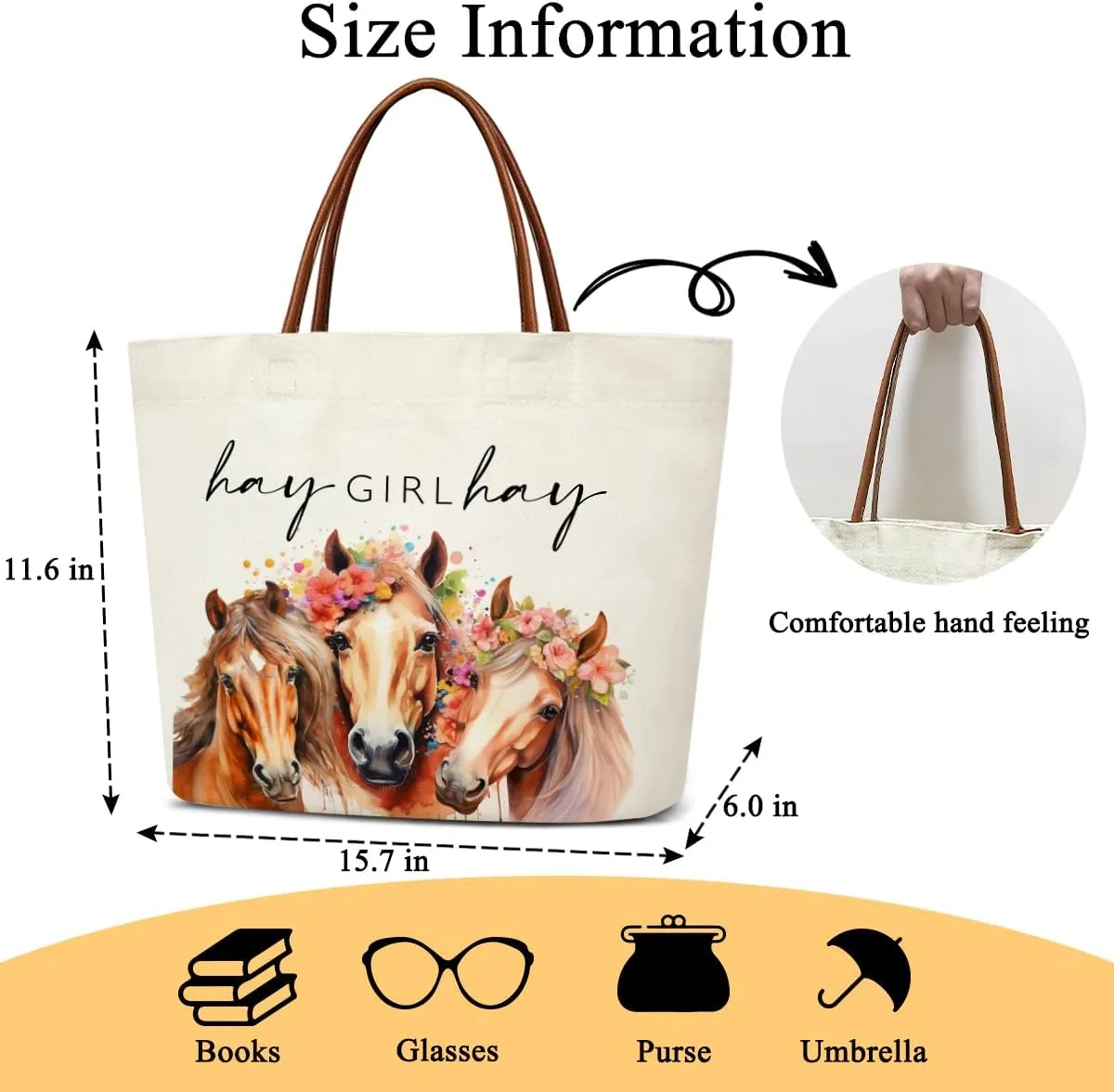 Aesthetic Canvas Tote Bag for Women Teens Reusable Grocery Shopping Bag With Handles Cute Tote Bag -Hay Girl Hay