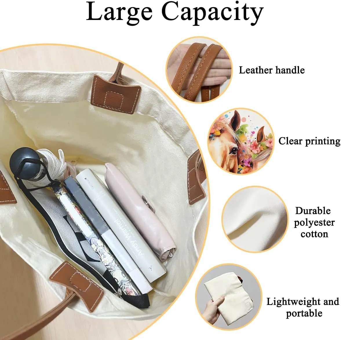 Aesthetic Canvas Tote Bag for Women Teens Reusable Grocery Shopping Bag With Handles Cute Tote Bag -Hay Girl Hay