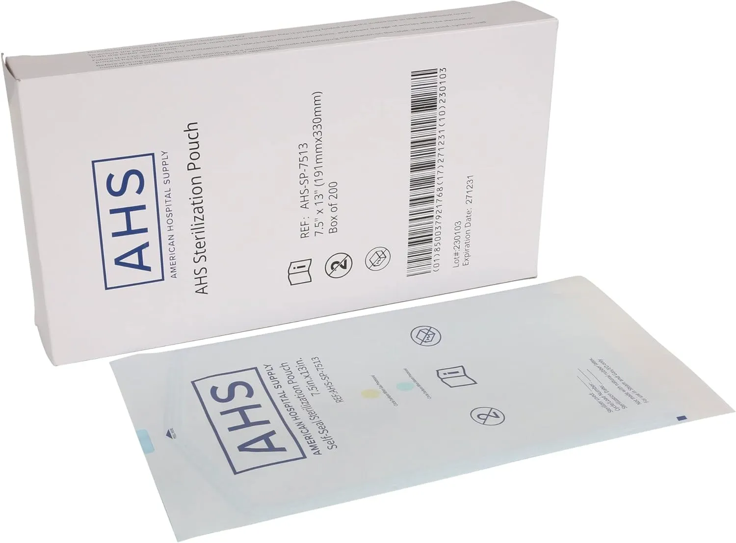 AHS American Hospital Supply Medical Sterilization Pouches Sterilizer Bags with Self Seal Color Coded Indicators | Autoclave Pouches Case of 1200 | 6 Boxes (7.5 x 13 in)