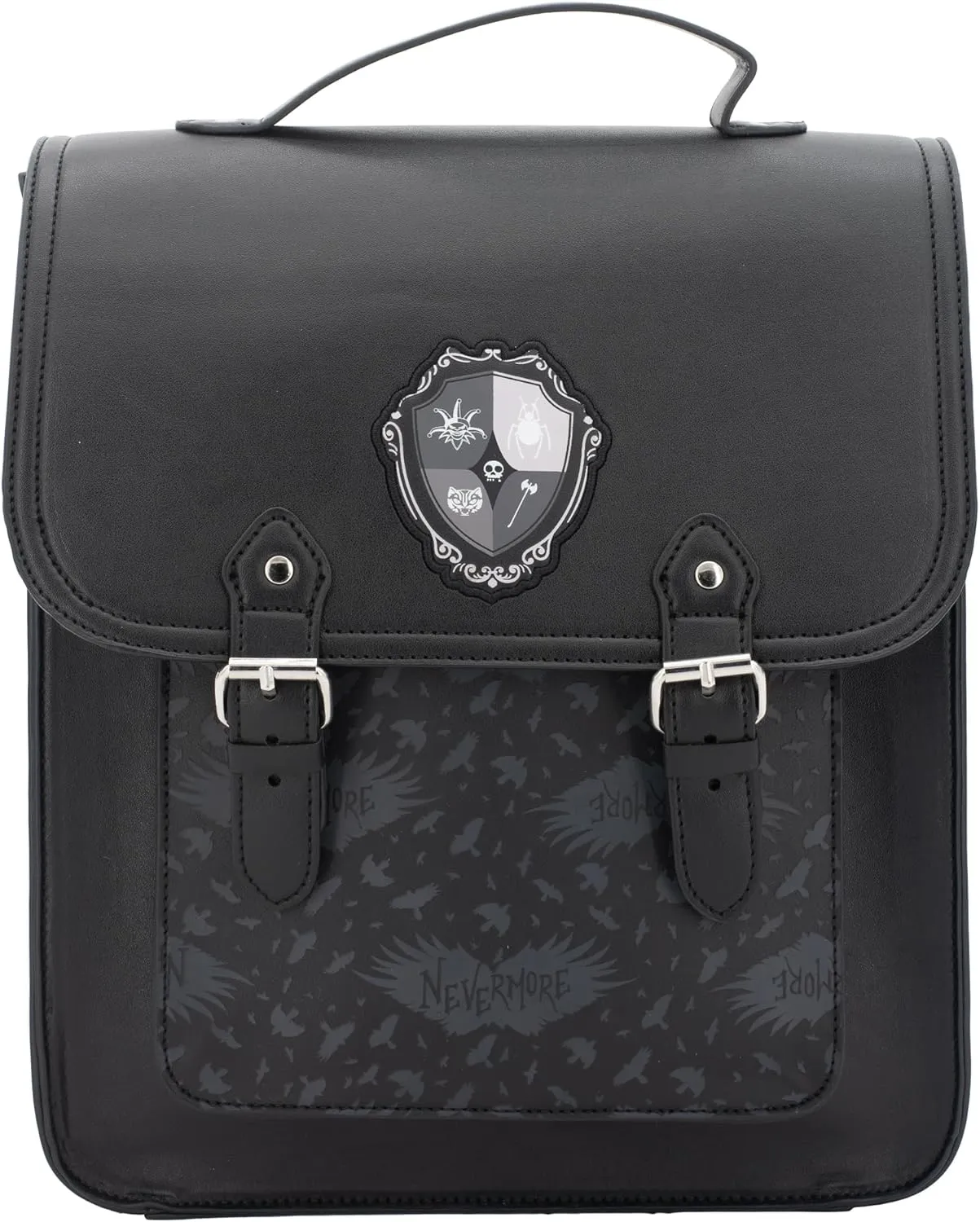 AI ACCESSORY INNOVATIONS Wednesday Nevermore Academy Vegan Leather Cosplay Mini Backpack Purse, 12 Inch School Bag, Black
