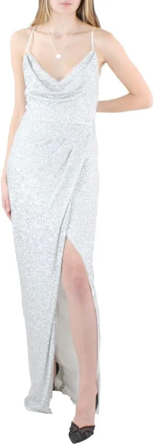 Aidan by Aidan Mattox Womens Sequined Long Evening Dress Silver 2