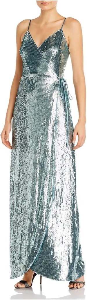 Aidan by Aidan Mattox Womens Sequined V-Neck Formal Dress Blue 4