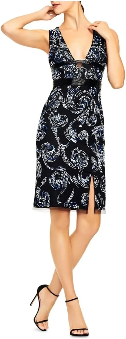Aidan Mattox Womens Zippered Sleeveless V Neck Short Cocktail Sheath Dress