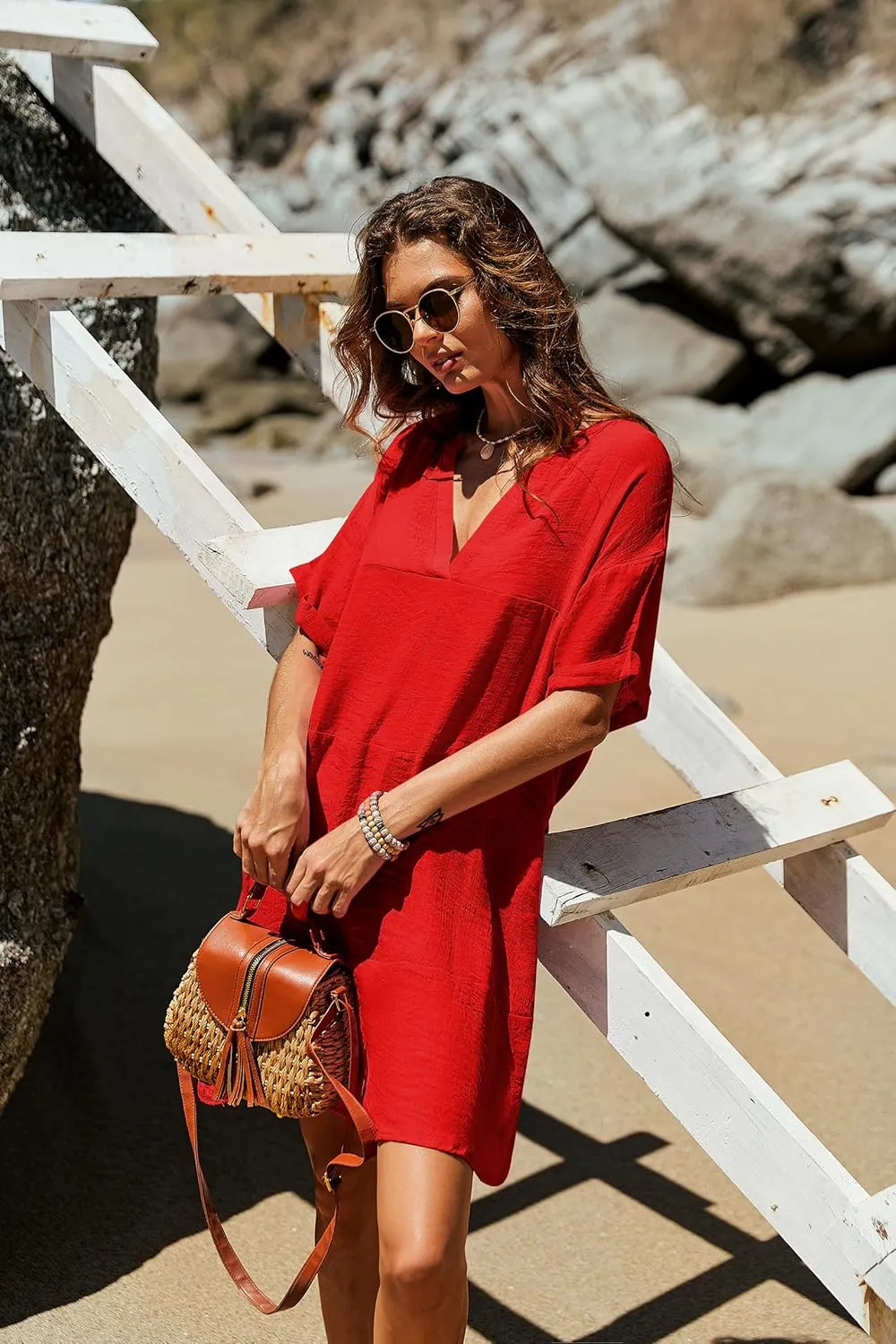 AI'MAGE Women's Swimsuit Coverups Bikini Beach Swimwear Cover Up A-line Bathing Suit Cover Up Dress with Pockets
