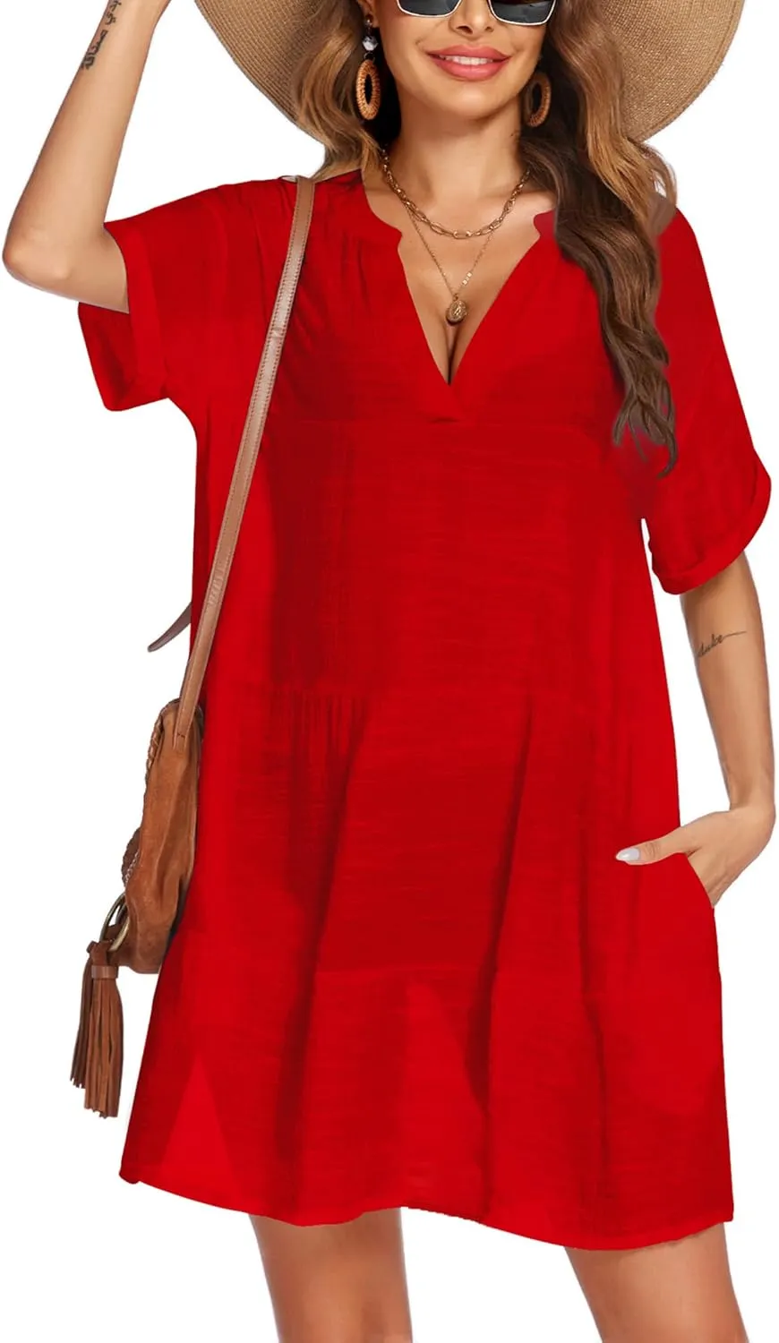AI'MAGE Women's Swimsuit Coverups Bikini Beach Swimwear Cover Up A-line Bathing Suit Cover Up Dress with Pockets