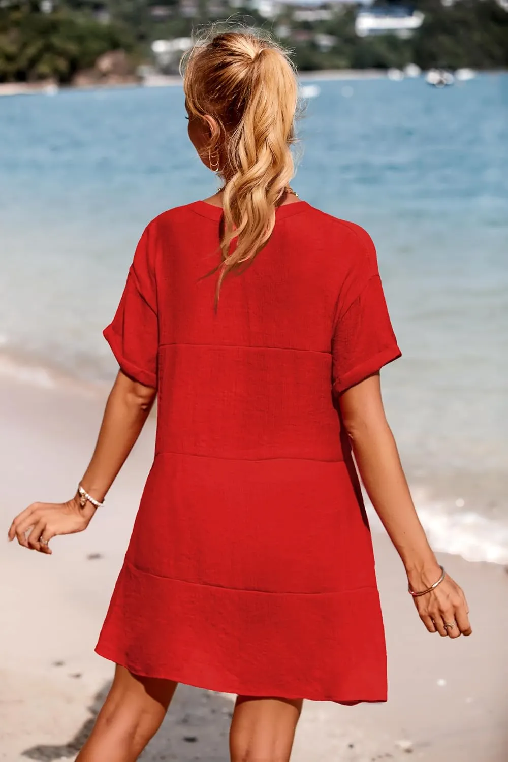 AI'MAGE Women's Swimsuit Coverups Bikini Beach Swimwear Cover Up A-line Bathing Suit Cover Up Dress with Pockets