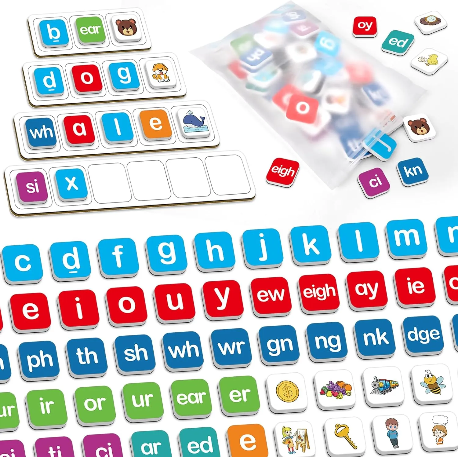 Aizweb Magnetic Letters, Phonics Games Letter Tiles Alphabet Magnets Learn to Read Spelling Phonemic Awareness Speech Therapy Science Reading Manipulative Elkonin Box Preschool Kindergarten Classroom