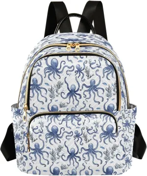 ALAZA Blue Octopus Mini Backpack Purse for Women Travel Bag Lightweight Shoulder Bag Fashion Daypack