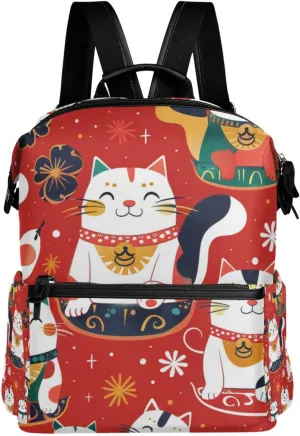 ALAZA Lucky Cat Japanese Women Backpack Purse Anti-theft Rucksack Lightweight Travel Backpack Casual Shoulder Bag Fashion Ladies Satchel Bags