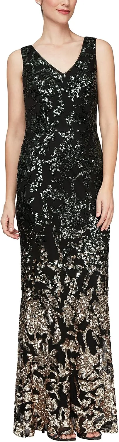 Alex Evenings Women's Long Sleeveless and Short Sleeve Sequin Dresses