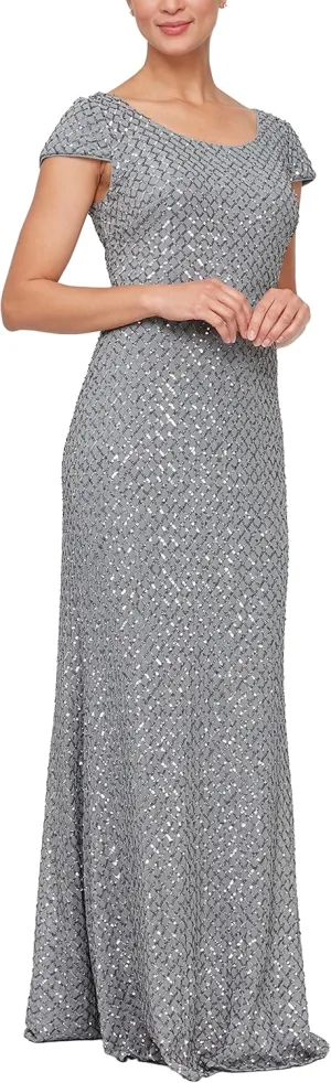 Alex Evenings Women's Long Sleeveless and Short Sleeve Sequin Dresses