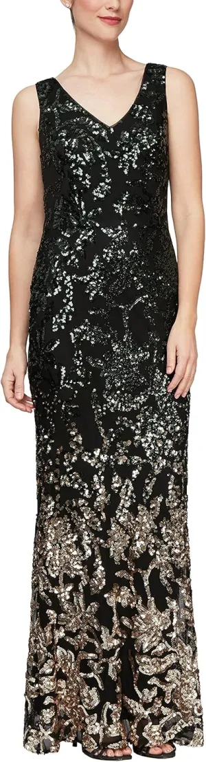 Alex Evenings Women's Long Sleeveless and Short Sleeve Sequin Dresses