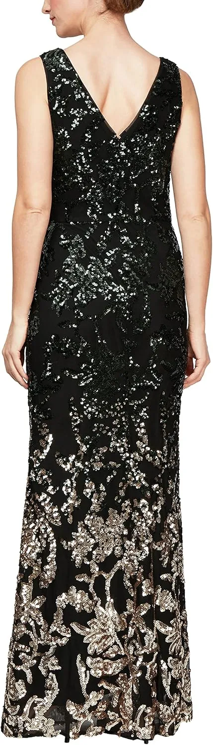Alex Evenings Women's Long Sleeveless and Short Sleeve Sequin Dresses