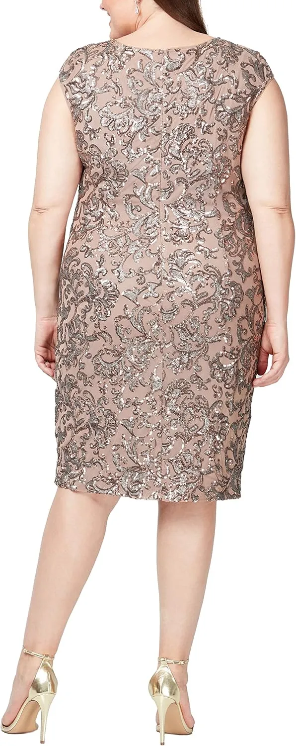 Alex Evenings Women's Plus-Size Midi Cap Sleeve Dress with Sequin