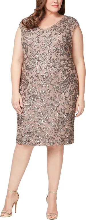 Alex Evenings Women's Plus-Size Midi Cap Sleeve Dress with Sequin