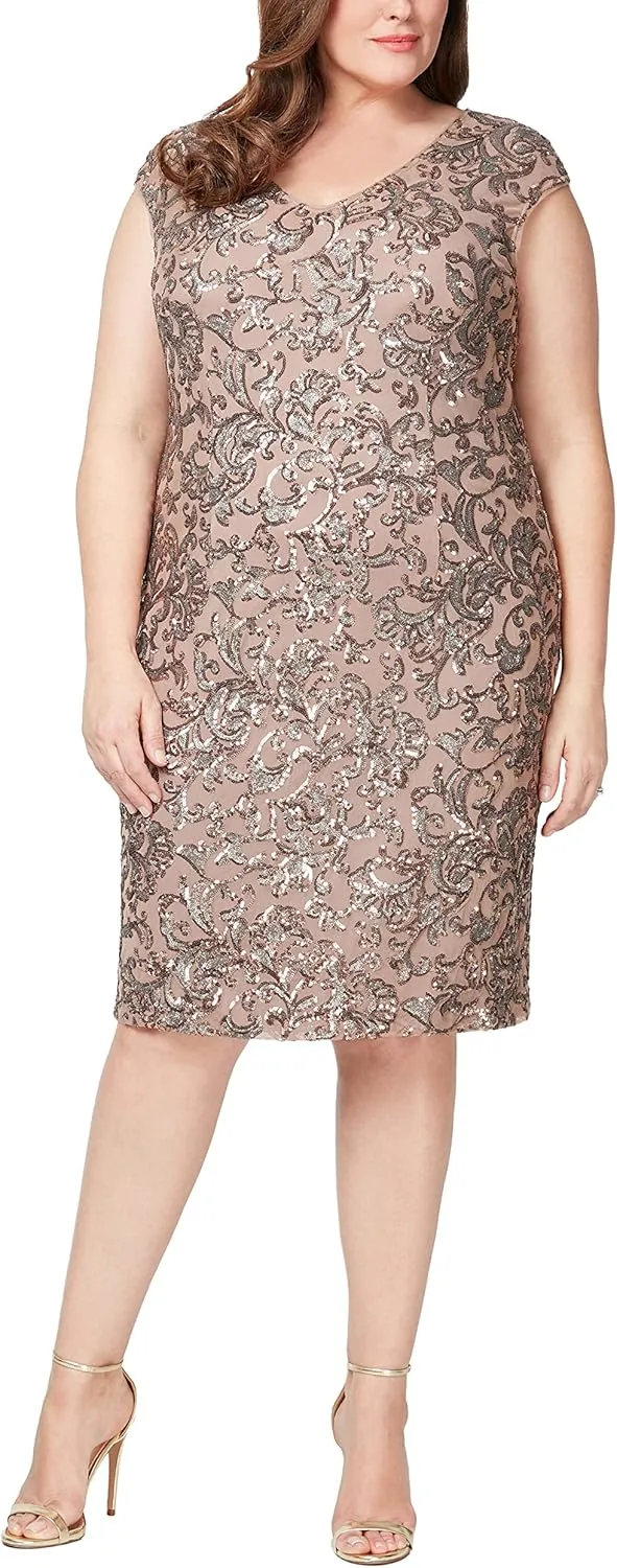 Alex Evenings Women's Plus-Size Midi Cap Sleeve Dress with Sequin