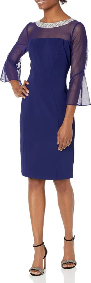 Alex Evenings Women's Short Shift Dress with Embellished Illusion Detail