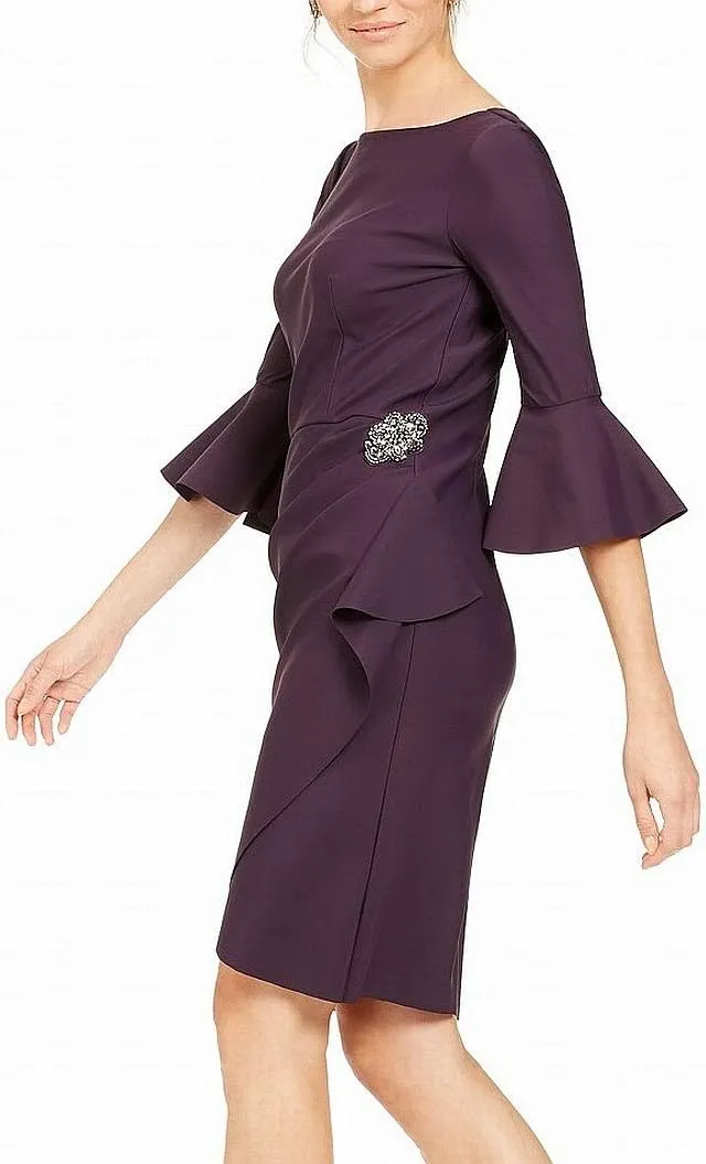 Alex Evenings Women's Slimming Short Cocktail Dress with Bell Sleeves, Wedding Guest (Petite and Regular Sizes)