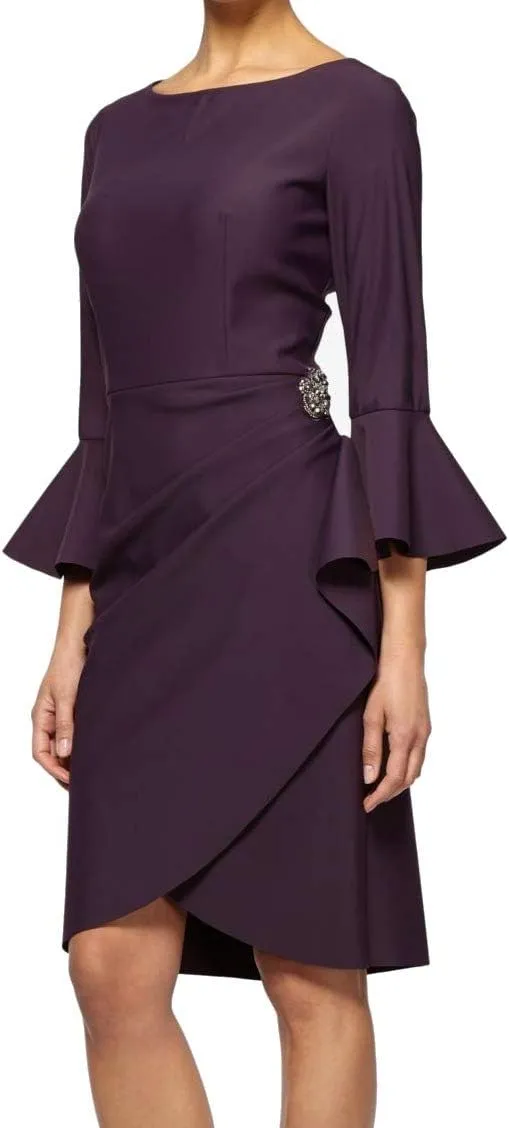 Alex Evenings Women's Slimming Short Cocktail Dress with Bell Sleeves, Wedding Guest (Petite and Regular Sizes)