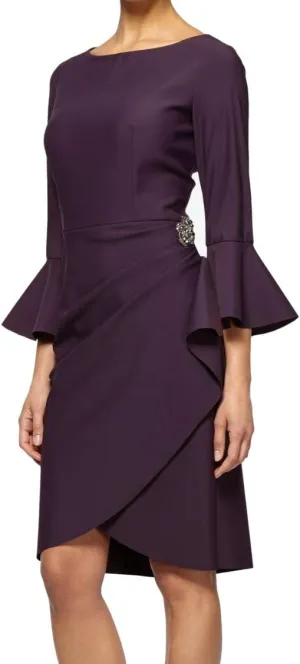 Alex Evenings Women's Slimming Short Cocktail Dress with Bell Sleeves, Wedding Guest (Petite and Regular Sizes)