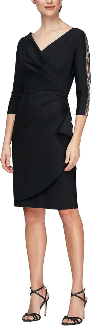 Alex Evenings Women's Slimming Short Sheath 3/4 Sleeve Cocktail Dress, Wedding Guest (Petite and Regular Sizes)