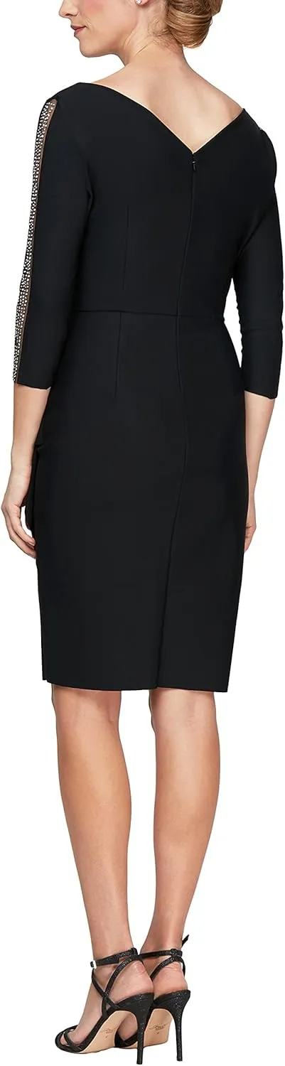 Alex Evenings Women's Slimming Short Sheath 3/4 Sleeve Cocktail Dress, Wedding Guest (Petite and Regular Sizes)