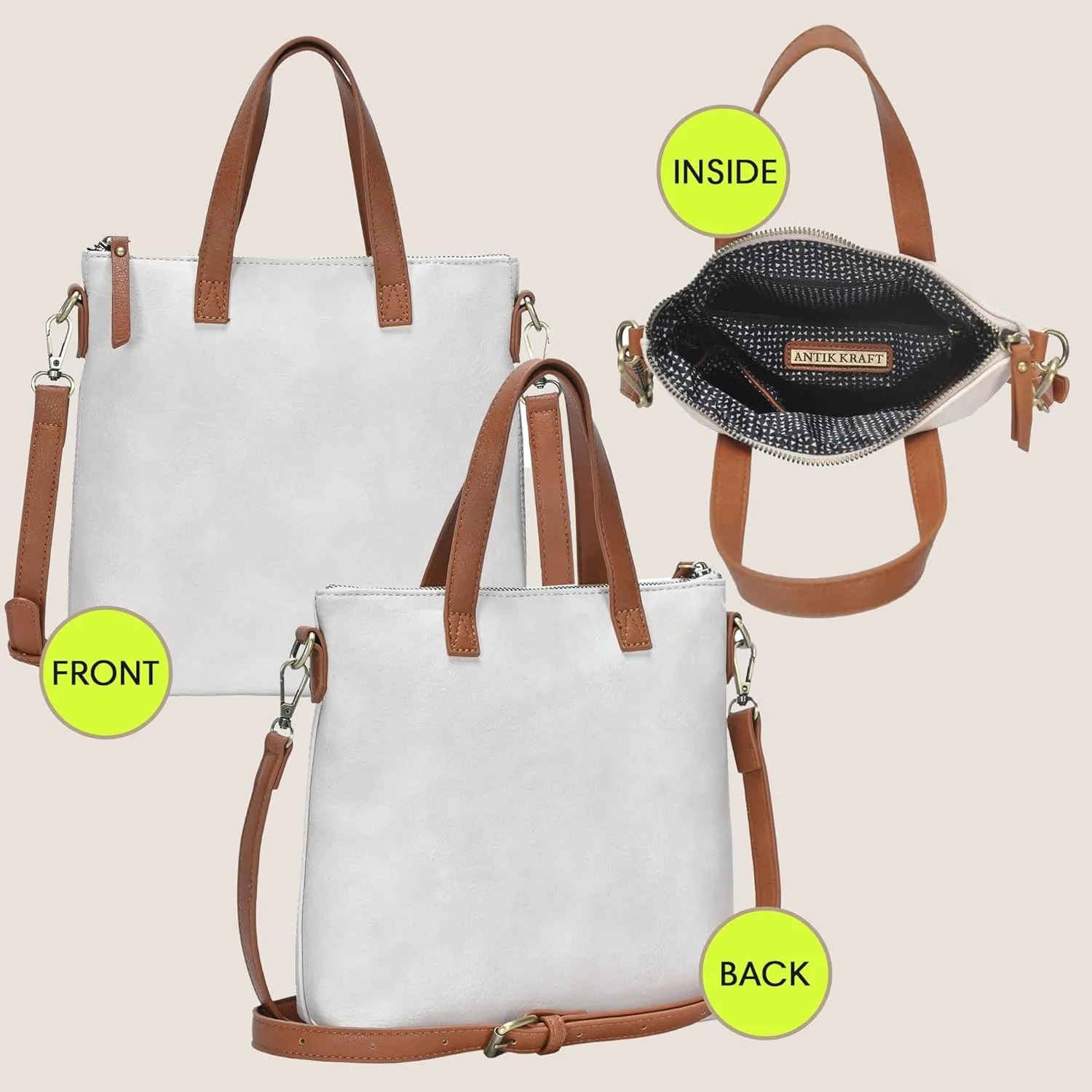Antik Kraft Bree Crossbody | Vegan Leather Handbag with Crossbody strap for Women | Easy Grasp Top Handles |