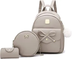 Aogist Mini Leather Backpack Purse 3-Pieces Fashion Bowknot Zipper Bags Cute Casual Travel Daypacks for and Women