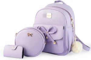 Aogist Mini Leather Backpack Purse 3-Pieces Fashion Bowknot Zipper Bags Cute Casual Travel Daypacks for and Women