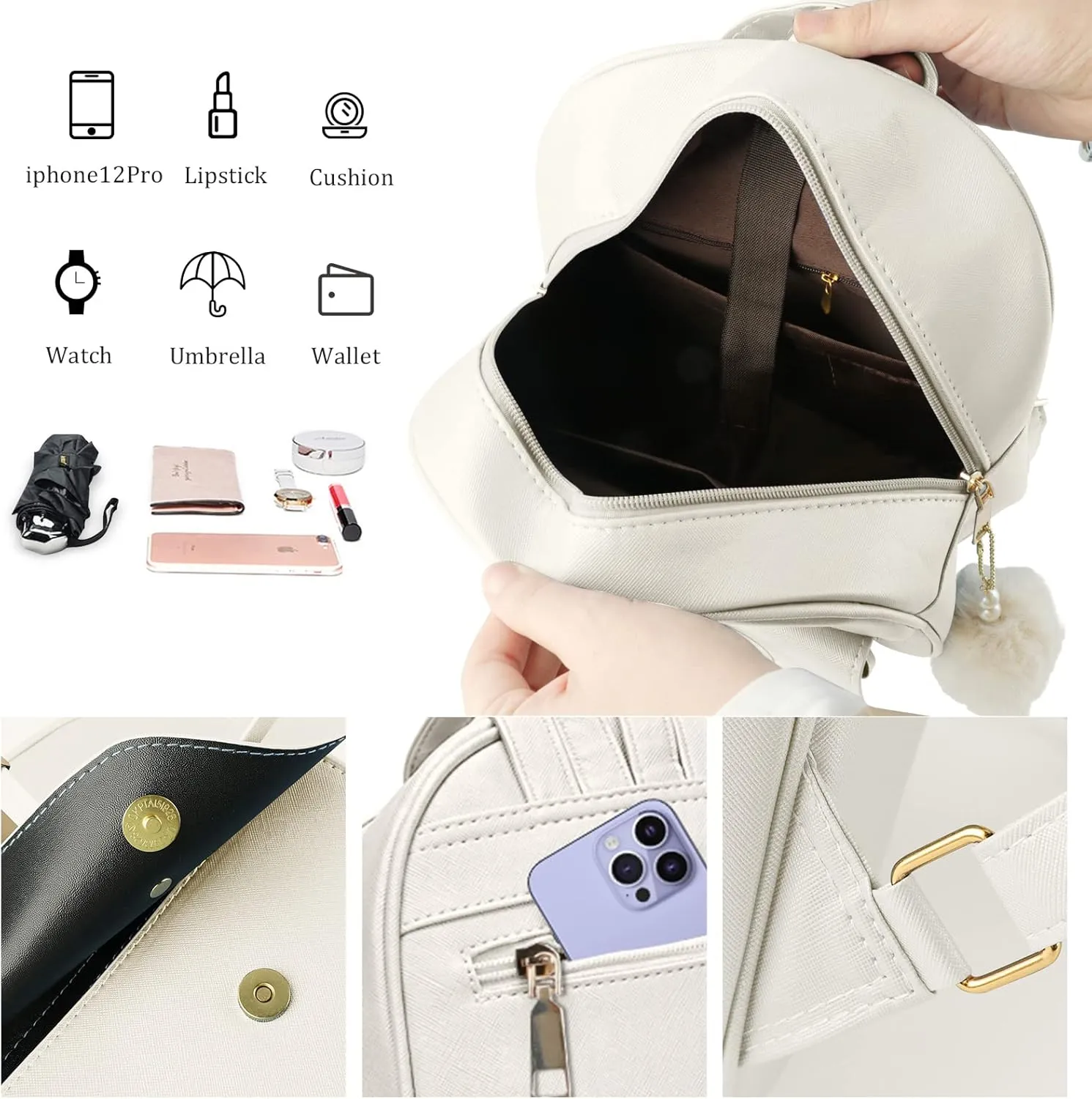Aogist Mini Leather Backpack Purse 3-Pieces Fashion Bowknot Zipper Bags Cute Casual Travel Daypacks for and Women