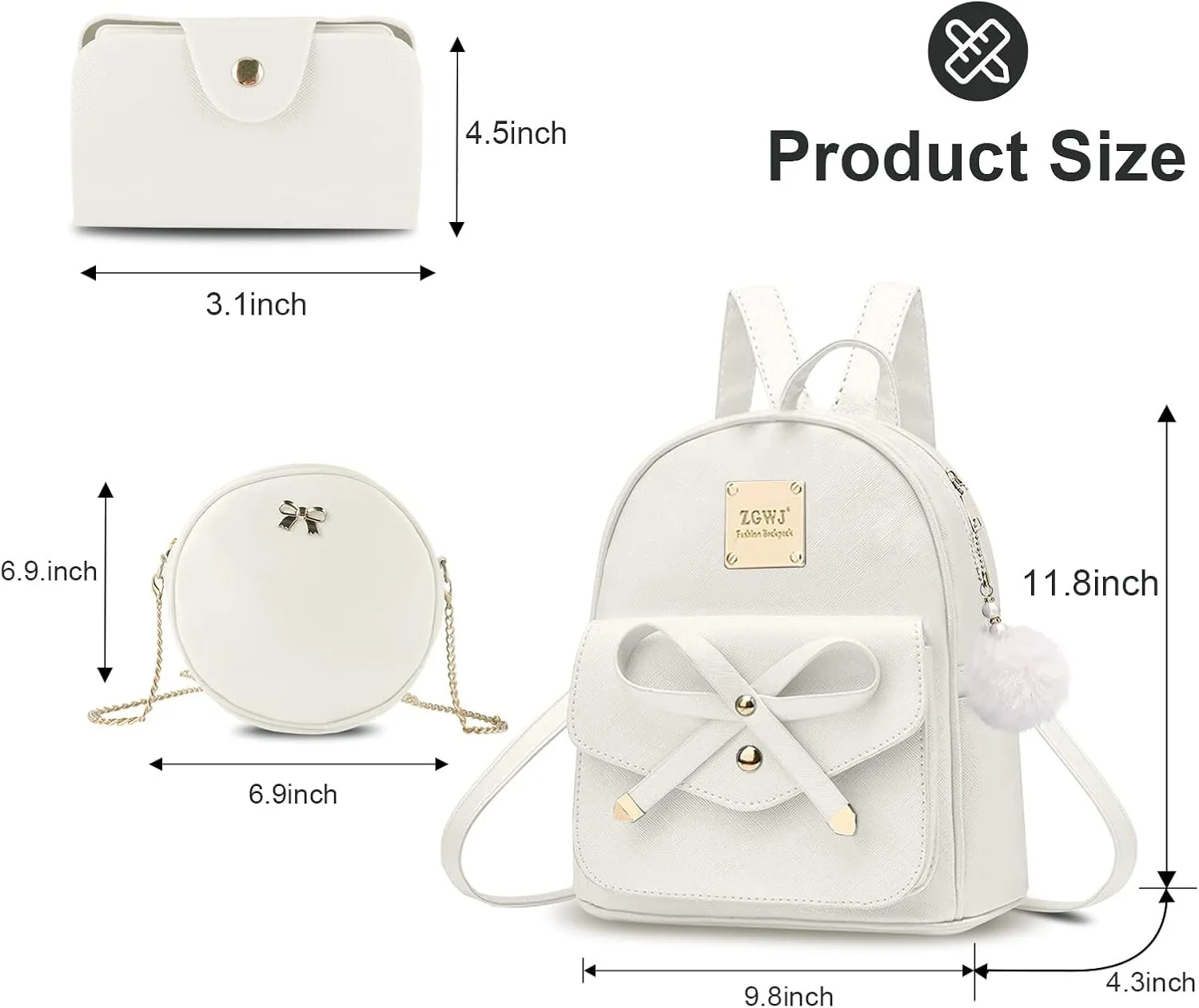Aogist Mini Leather Backpack Purse 3-Pieces Fashion Bowknot Zipper Bags Cute Casual Travel Daypacks for and Women