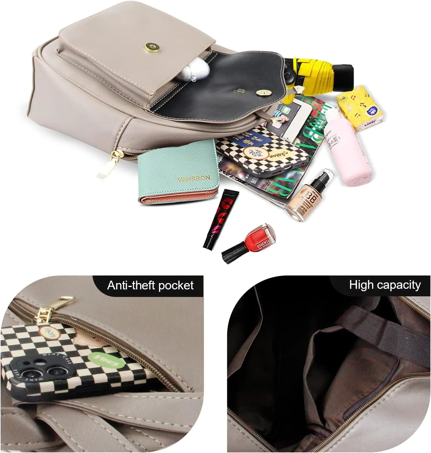 Aogist Mini Leather Backpack Purse 3-Pieces Fashion Bowknot Zipper Bags Cute Casual Travel Daypacks for and Women