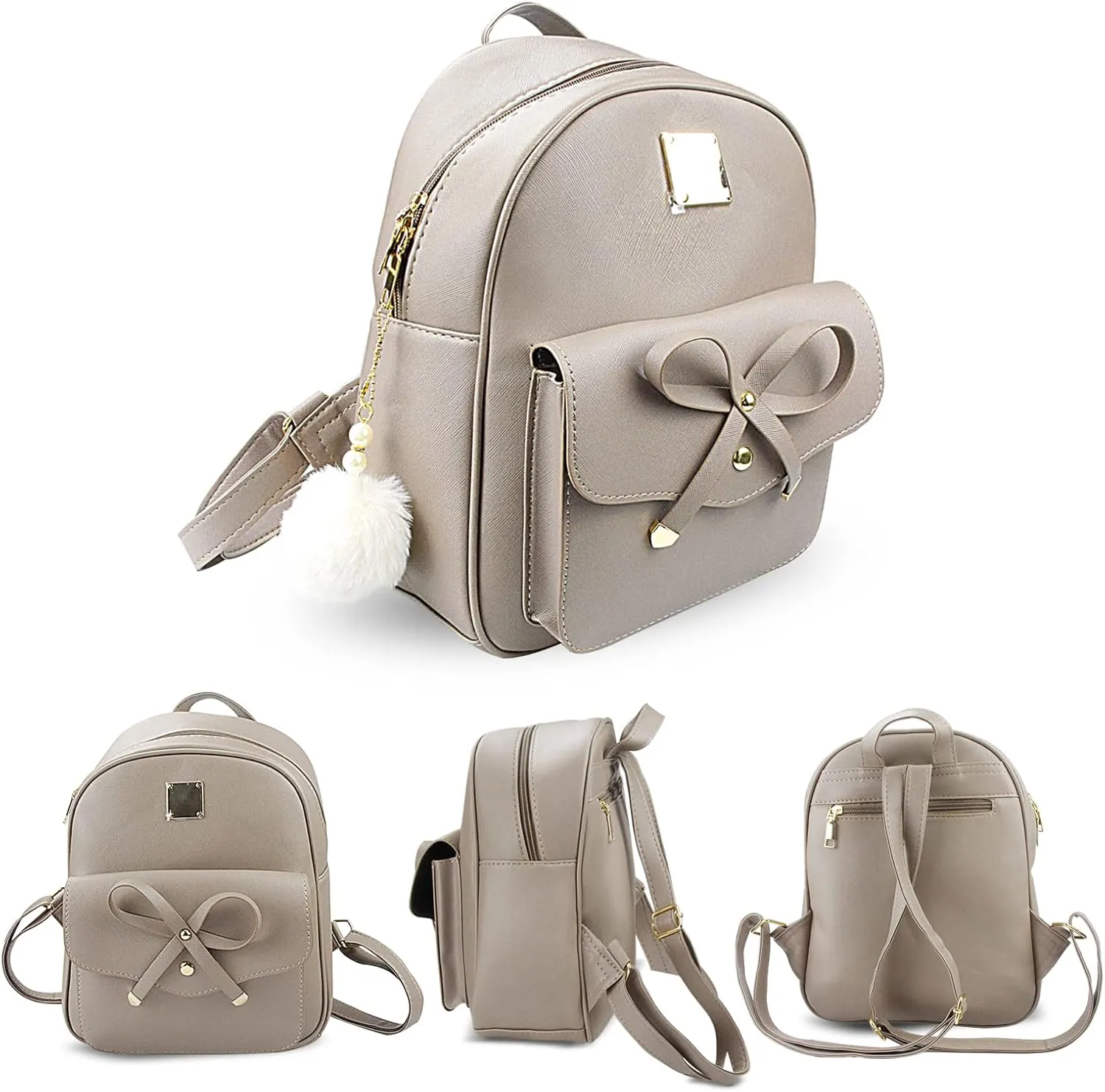 Aogist Mini Leather Backpack Purse 3-Pieces Fashion Bowknot Zipper Bags Cute Casual Travel Daypacks for and Women