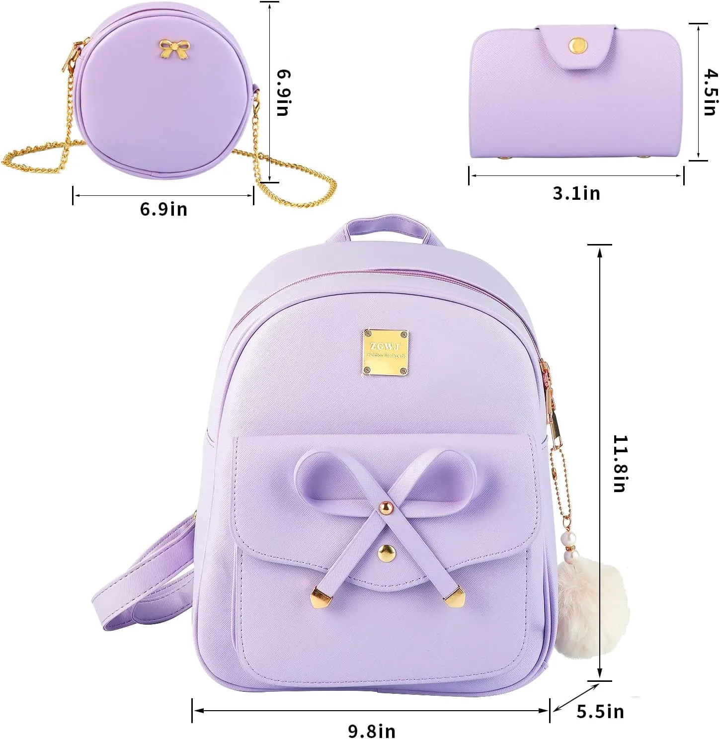 Aogist Mini Leather Backpack Purse 3-Pieces Fashion Bowknot Zipper Bags Cute Casual Travel Daypacks for and Women