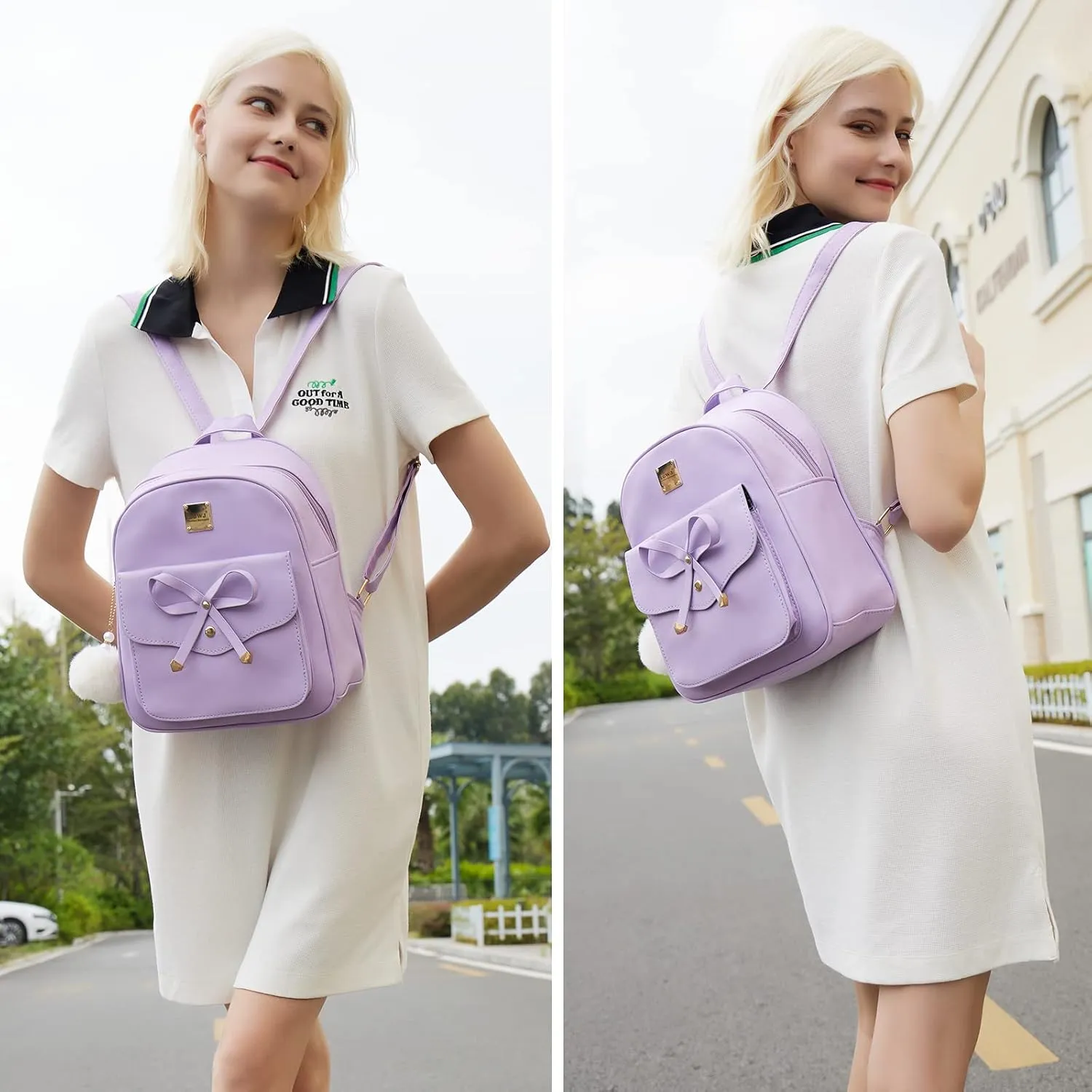 Aogist Mini Leather Backpack Purse 3-Pieces Fashion Bowknot Zipper Bags Cute Casual Travel Daypacks for and Women