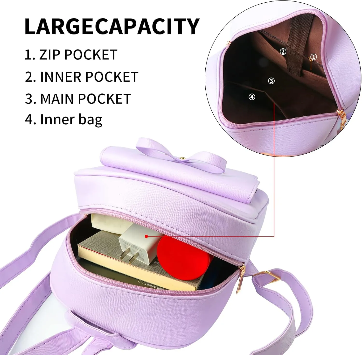 Aogist Mini Leather Backpack Purse 3-Pieces Fashion Bowknot Zipper Bags Cute Casual Travel Daypacks for and Women
