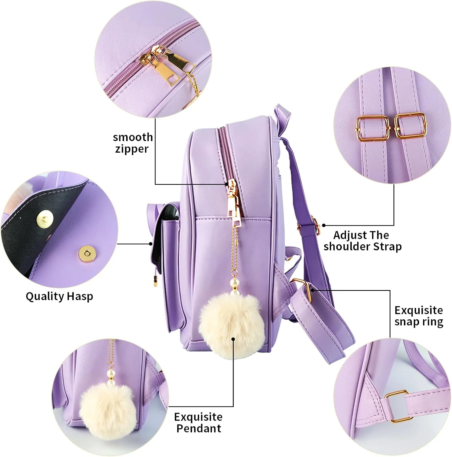 Aogist Mini Leather Backpack Purse 3-Pieces Fashion Bowknot Zipper Bags Cute Casual Travel Daypacks for and Women