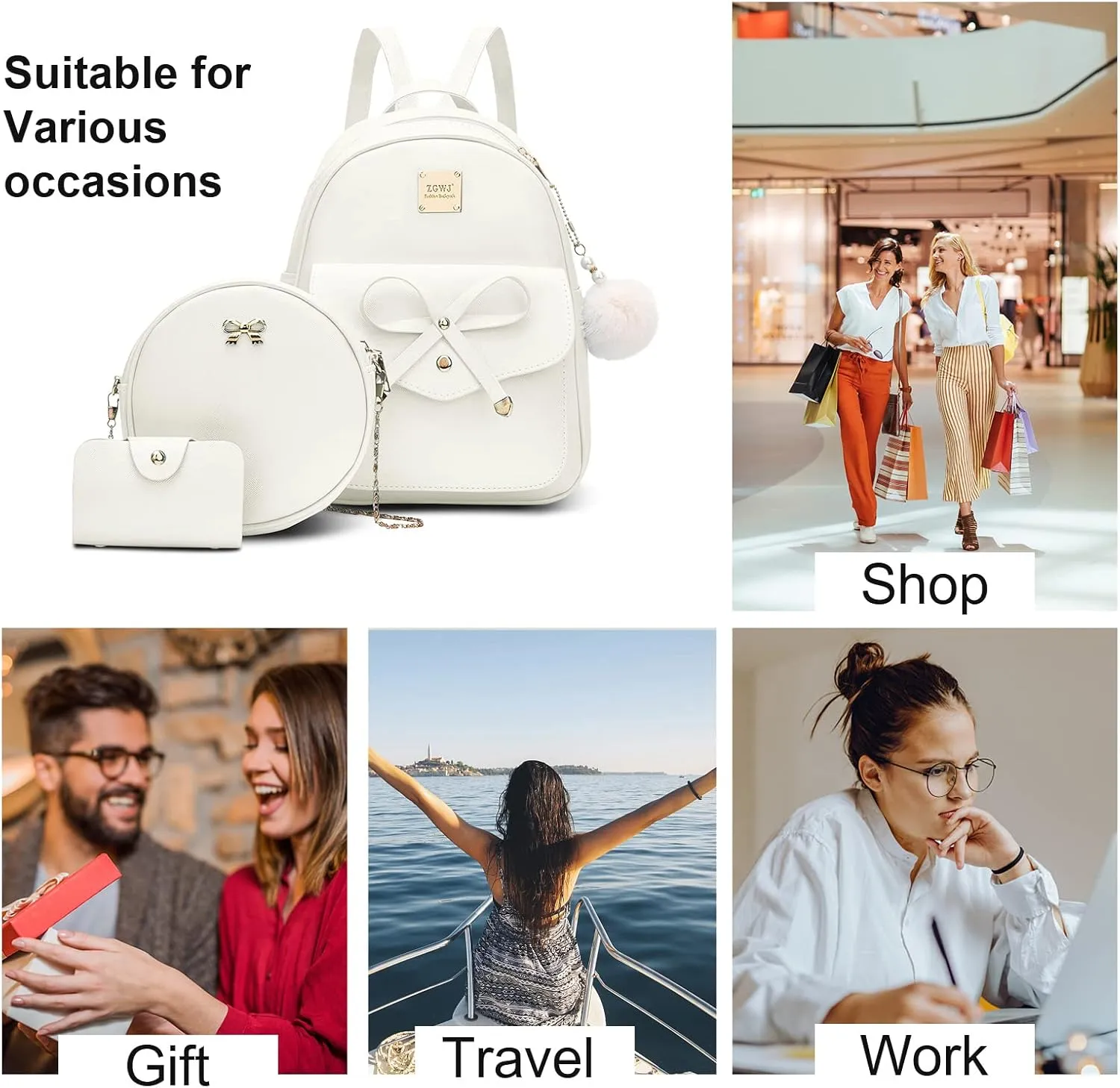 Aogist Mini Leather Backpack Purse 3-Pieces Fashion Bowknot Zipper Bags Cute Casual Travel Daypacks for and Women