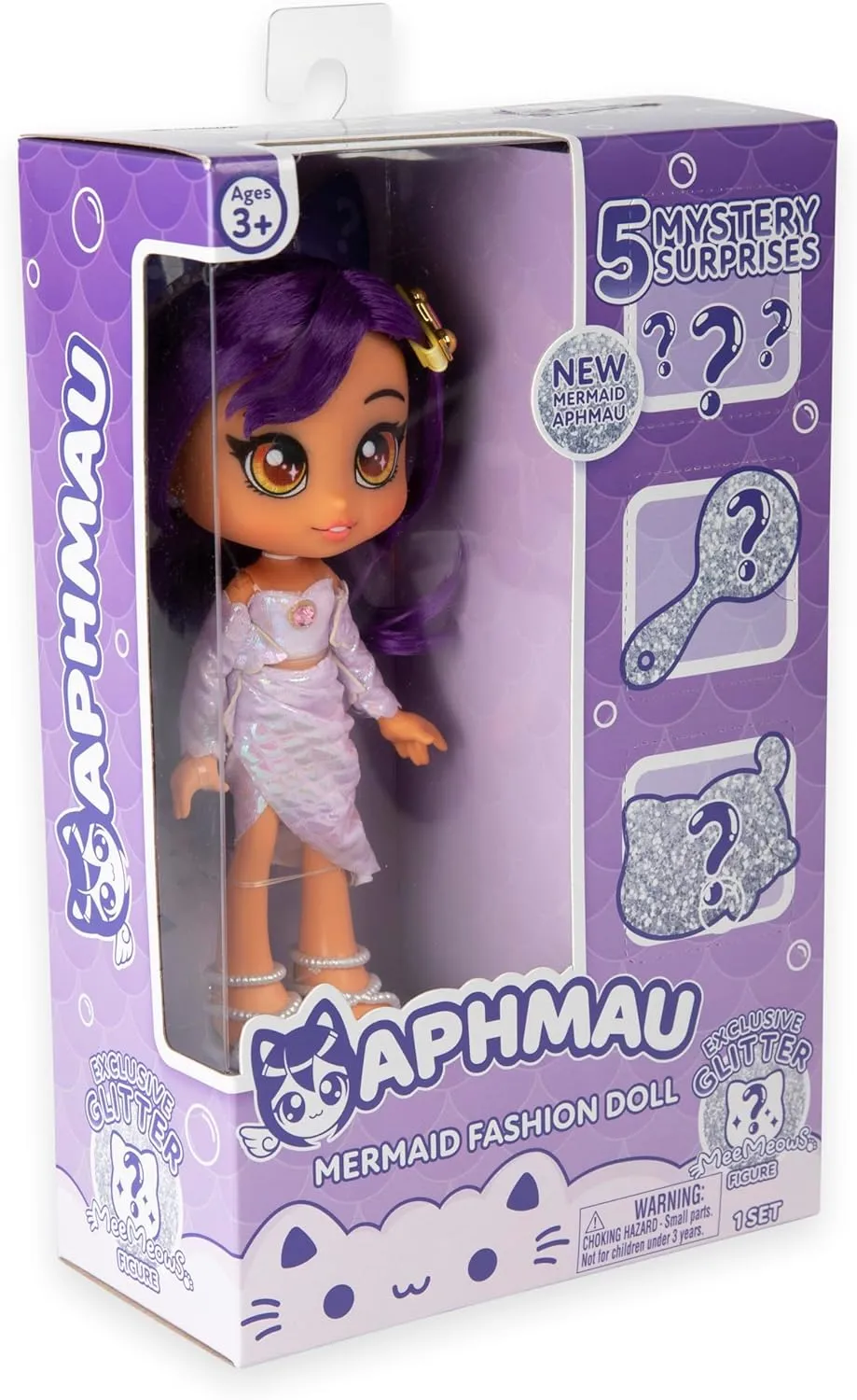 Aphmau Fashion Doll & Accessories Mermaid, 5 Mystery Surprise Toys, Exclusive Glitter MeeMeows Mini Figure, Official Merch