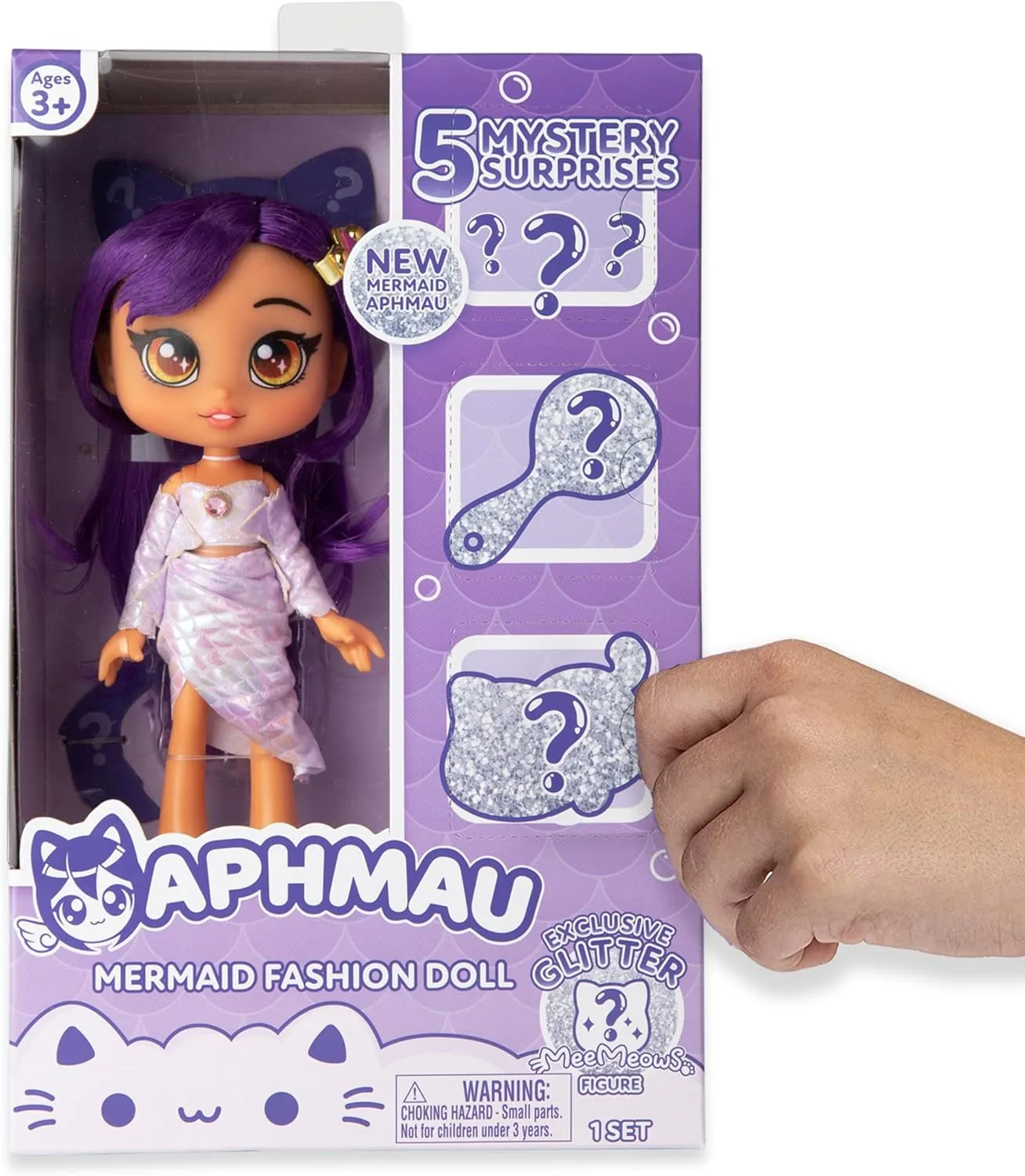 Aphmau Fashion Doll & Accessories Mermaid, 5 Mystery Surprise Toys, Exclusive Glitter MeeMeows Mini Figure, Official Merch