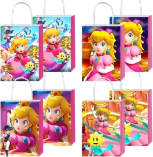 ARHAVI 12pcs Princess of Peach Gift Bags Goodie Bags with Handles for Girls Birthday Party Supplies Decorations