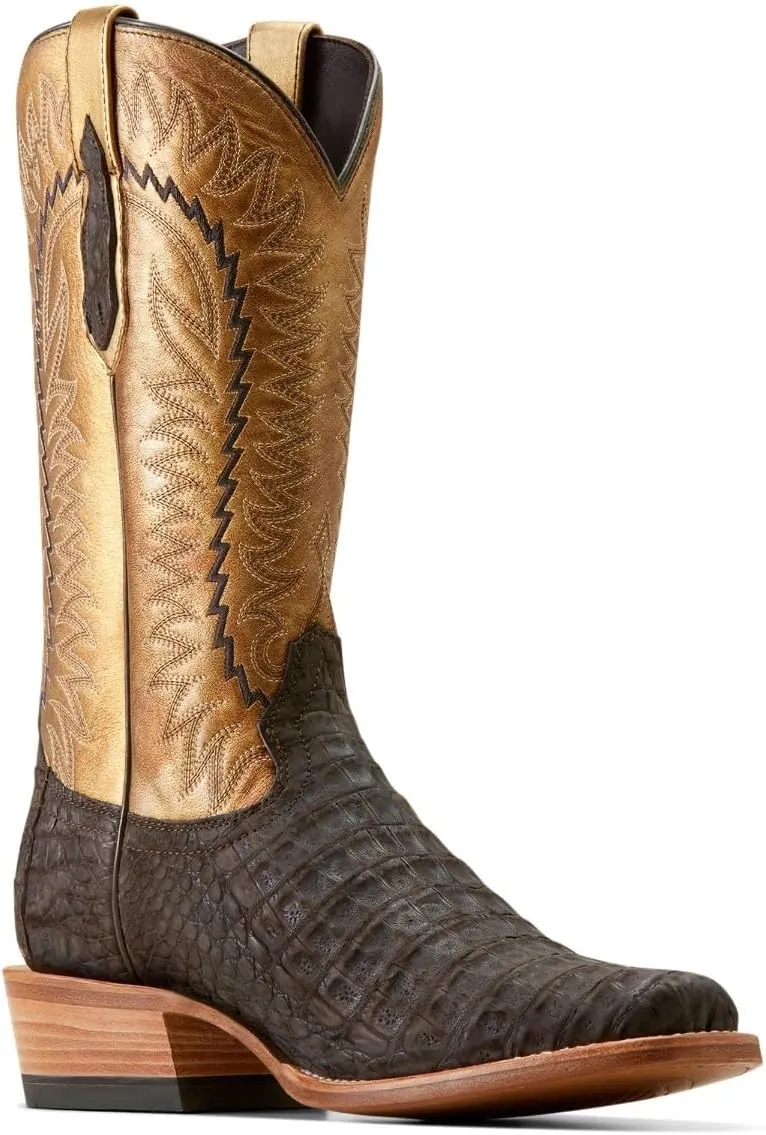 ARIAT Brushed Chocolate Caiman Belly/Washed Gold Futurity Finalist Men's Cowboy Boots 10050982, Brown, 12EE