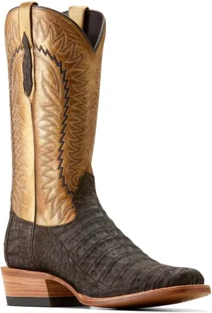 ARIAT Brushed Chocolate Caiman Belly/Washed Gold Futurity Finalist Men's Cowboy Boots 10050982, Brown, 12EE