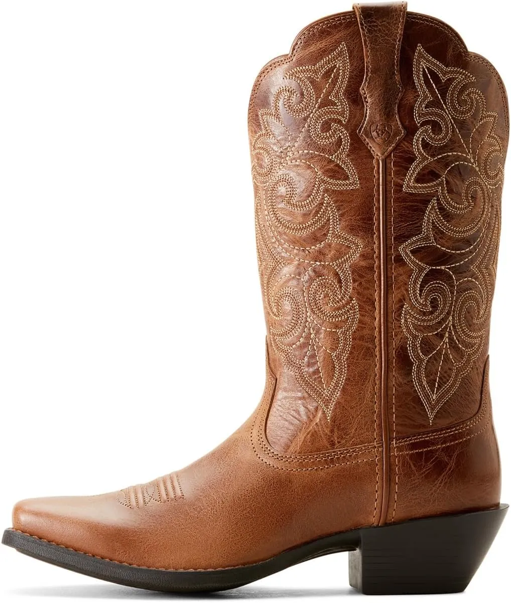 ARIAT Womens Round Up Embroidery Square Toe Casual Boots Mid Calf Low Heel 1-2" - Brown