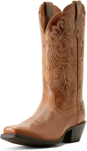 ARIAT Womens Round Up Embroidery Square Toe Casual Boots Mid Calf Low Heel 1-2" - Brown