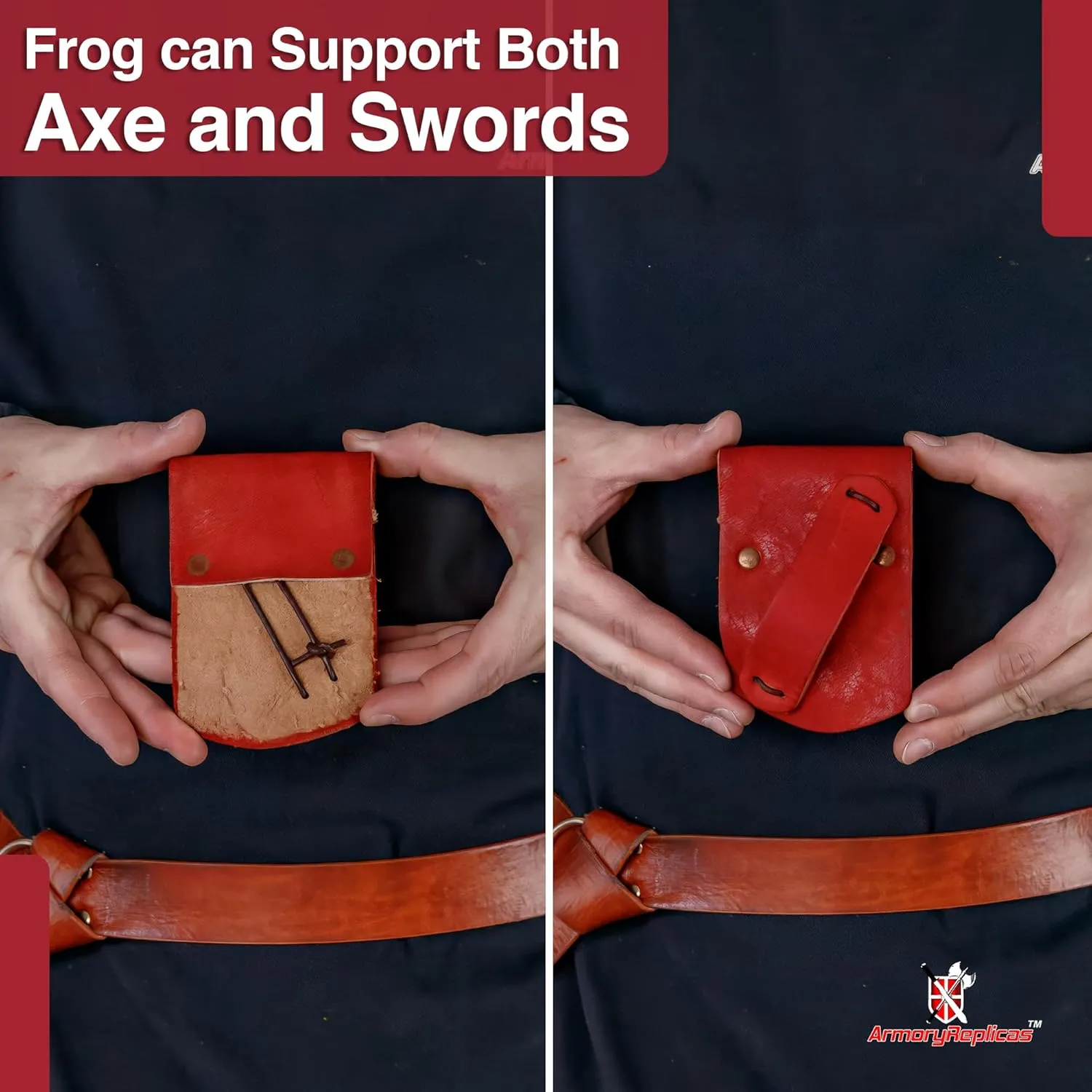 Armory Replicas™Right-Handed Leather Sword Frog – Durable Rawhide Leather Holder for Sword, Axe, or Weapon with 1.5" Belt Loop