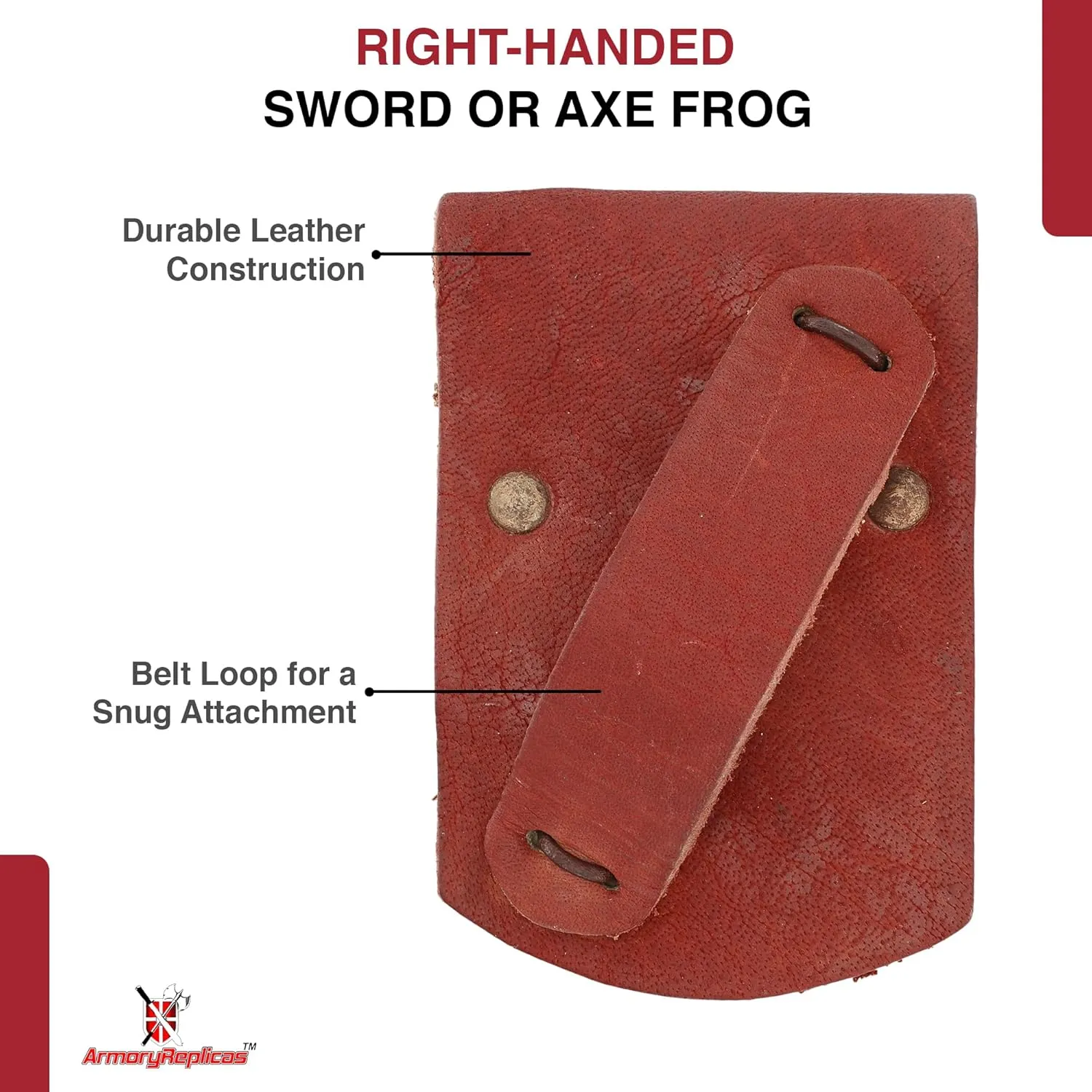Armory Replicas™Right-Handed Leather Sword Frog – Durable Rawhide Leather Holder for Sword, Axe, or Weapon with 1.5" Belt Loop
