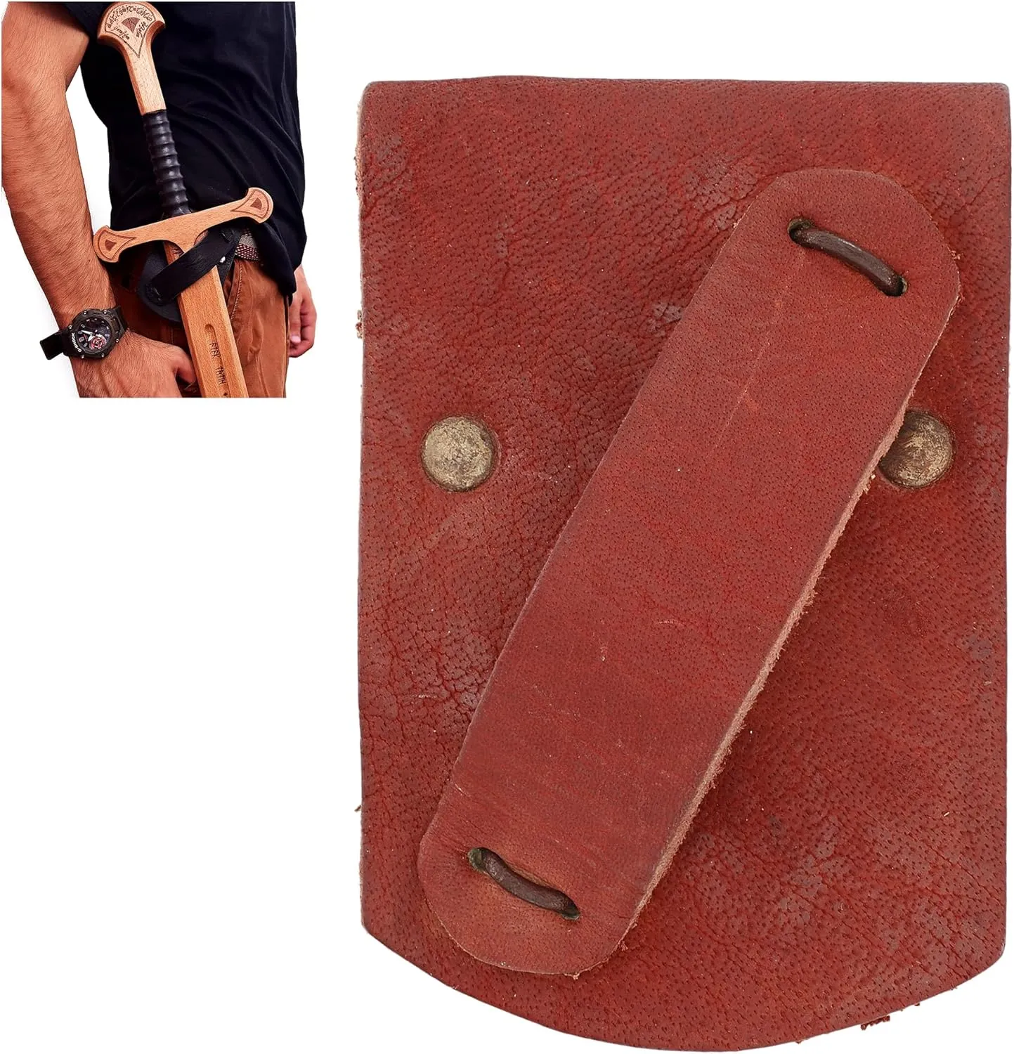 Armory Replicas™Right-Handed Leather Sword Frog – Durable Rawhide Leather Holder for Sword, Axe, or Weapon with 1.5" Belt Loop