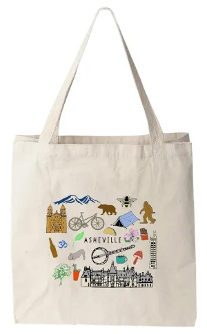Asheville Collage, 100% Cotton Canvas, Natural Tote Bag, Full-Color Tote, Funny Design